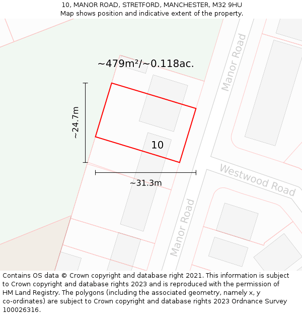 10, MANOR ROAD, STRETFORD, MANCHESTER, M32 9HU: Plot and title map