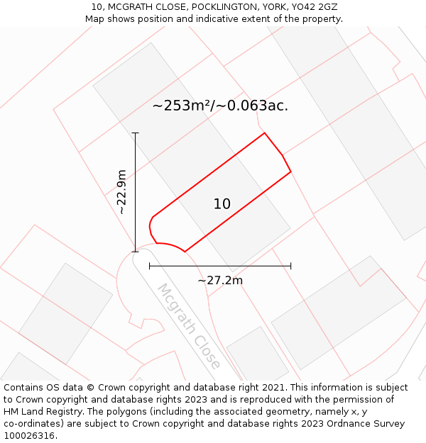 10, MCGRATH CLOSE, POCKLINGTON, YORK, YO42 2GZ: Plot and title map