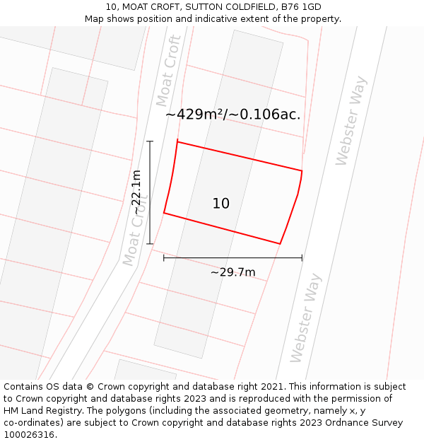 10, MOAT CROFT, SUTTON COLDFIELD, B76 1GD: Plot and title map