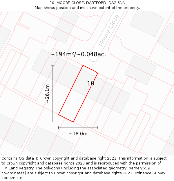 10, MOORE CLOSE, DARTFORD, DA2 6NN: Plot and title map