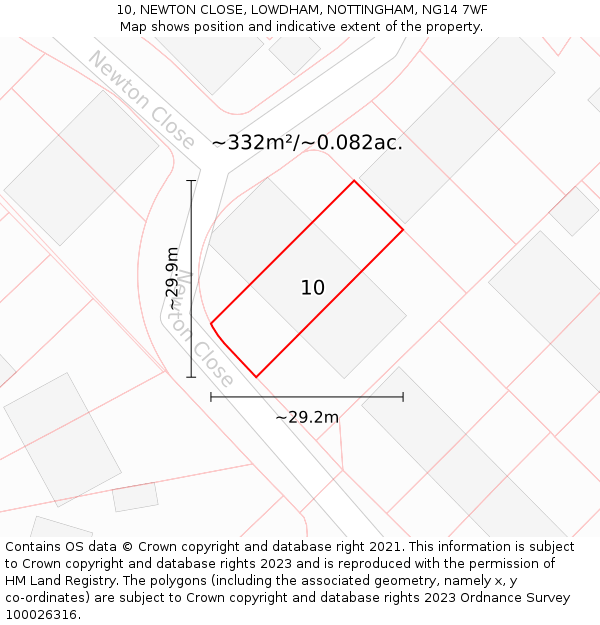 10, NEWTON CLOSE, LOWDHAM, NOTTINGHAM, NG14 7WF: Plot and title map