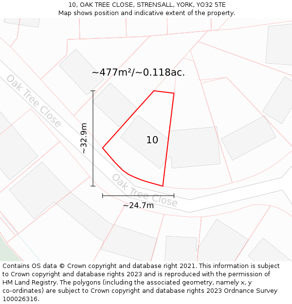 10, OAK TREE CLOSE, STRENSALL, YORK, YO32 5TE: Plot and title map