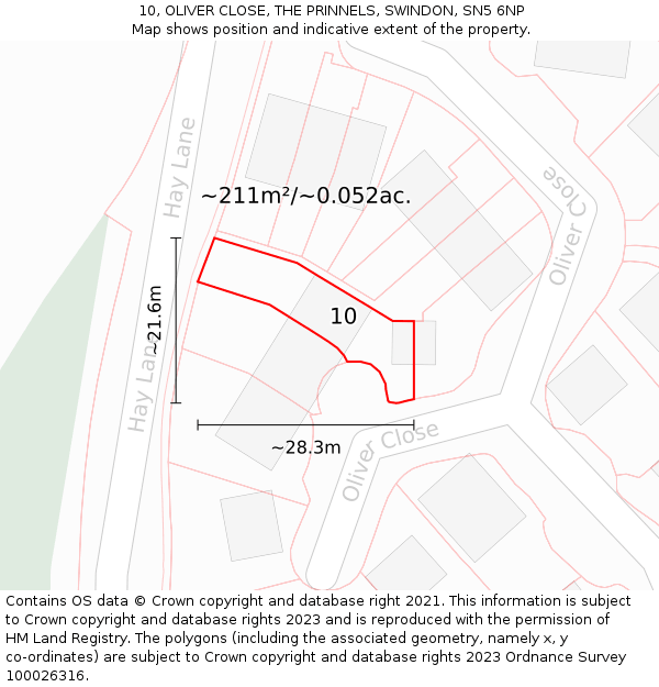 10, OLIVER CLOSE, THE PRINNELS, SWINDON, SN5 6NP: Plot and title map