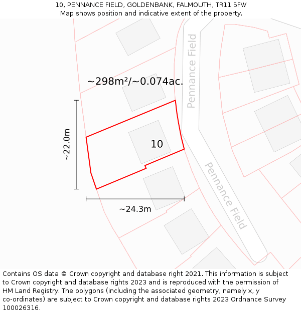 10, PENNANCE FIELD, GOLDENBANK, FALMOUTH, TR11 5FW: Plot and title map