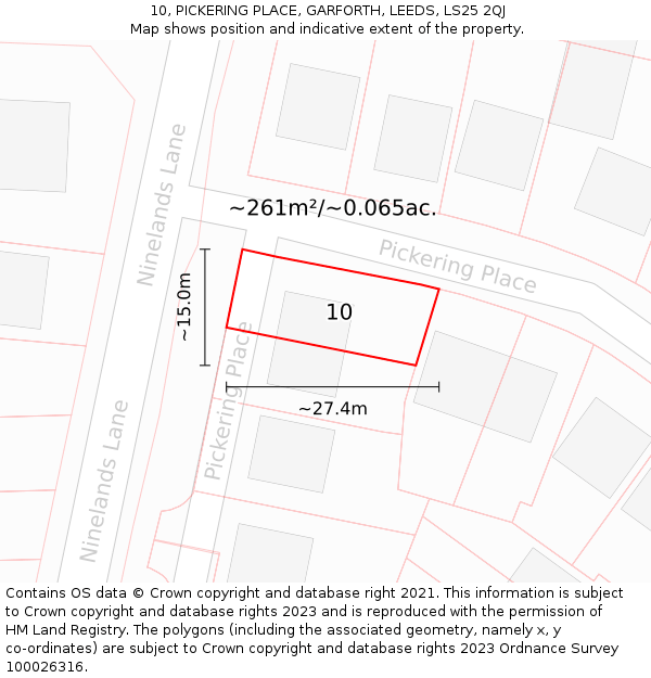 10, PICKERING PLACE, GARFORTH, LEEDS, LS25 2QJ: Plot and title map