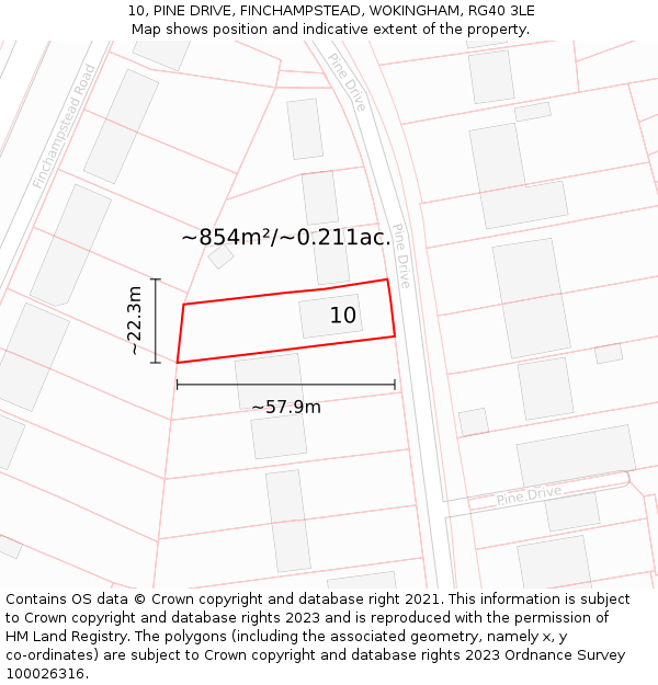 10, PINE DRIVE, FINCHAMPSTEAD, WOKINGHAM, RG40 3LE: Plot and title map