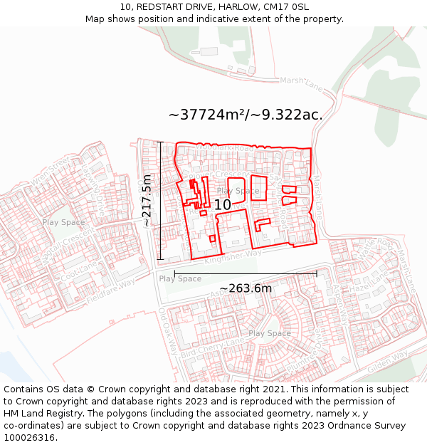 10, REDSTART DRIVE, HARLOW, CM17 0SL: Plot and title map