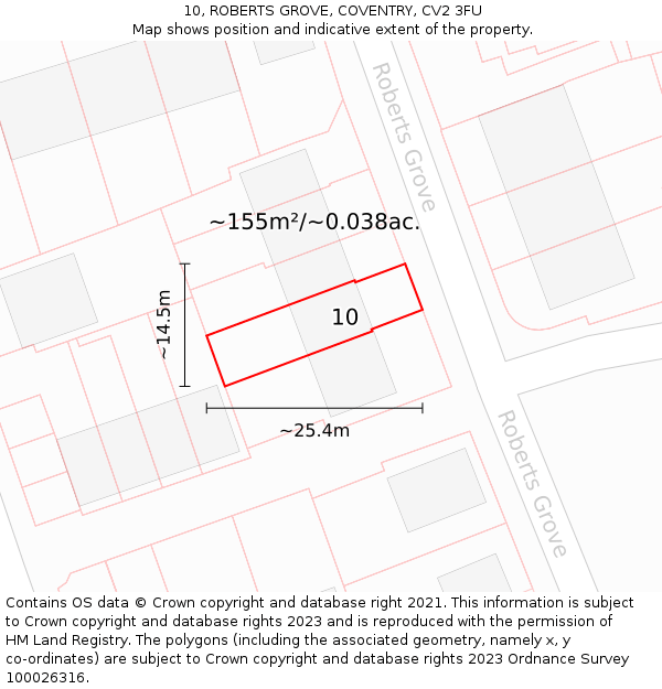 10, ROBERTS GROVE, COVENTRY, CV2 3FU: Plot and title map