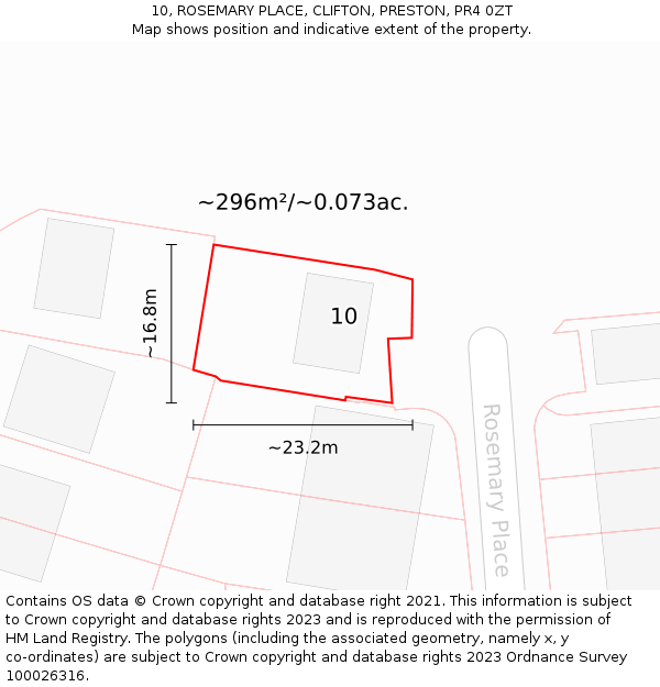 10, ROSEMARY PLACE, CLIFTON, PRESTON, PR4 0ZT: Plot and title map
