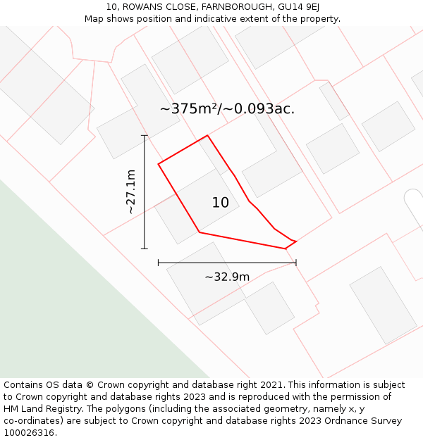 10, ROWANS CLOSE, FARNBOROUGH, GU14 9EJ: Plot and title map