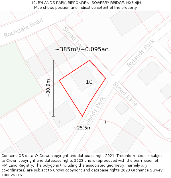 10, RYLANDS PARK, RIPPONDEN, SOWERBY BRIDGE, HX6 4JH: Plot and title map