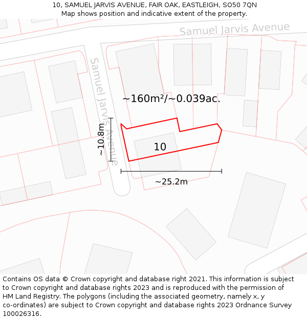 10, SAMUEL JARVIS AVENUE, FAIR OAK, EASTLEIGH, SO50 7QN: Plot and title map