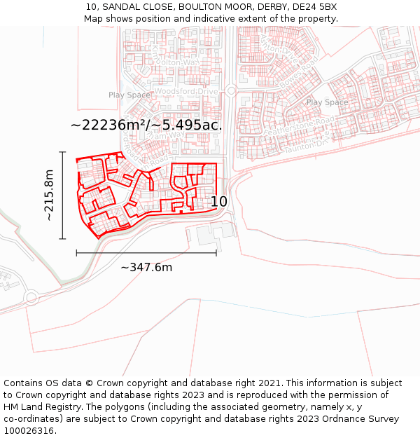 10, SANDAL CLOSE, BOULTON MOOR, DERBY, DE24 5BX: Plot and title map