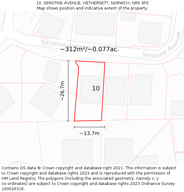 10, SEROTINE AVENUE, HETHERSETT, NORWICH, NR9 3PS: Plot and title map