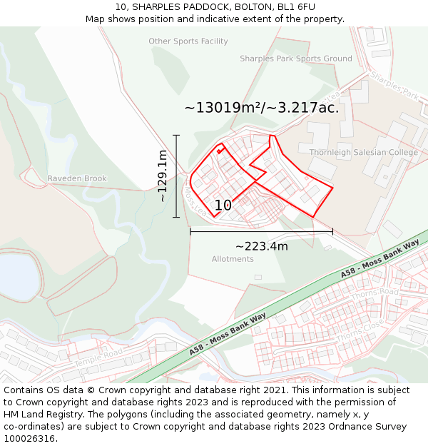 10, SHARPLES PADDOCK, BOLTON, BL1 6FU: Plot and title map