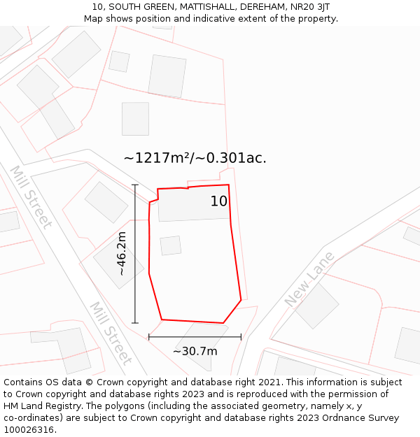 10, SOUTH GREEN, MATTISHALL, DEREHAM, NR20 3JT: Plot and title map
