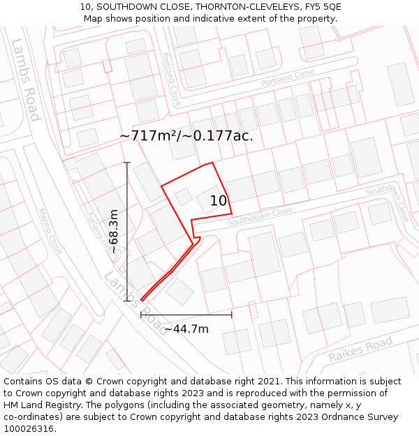 10, SOUTHDOWN CLOSE, THORNTON-CLEVELEYS, FY5 5QE: Plot and title map