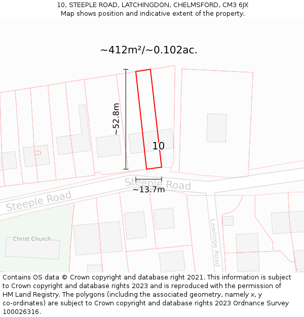 10, STEEPLE ROAD, LATCHINGDON, CHELMSFORD, CM3 6JX: Plot and title map