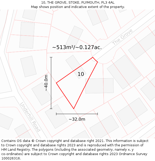 10, THE GROVE, STOKE, PLYMOUTH, PL3 4AL: Plot and title map