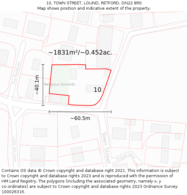 10, TOWN STREET, LOUND, RETFORD, DN22 8RS: Plot and title map