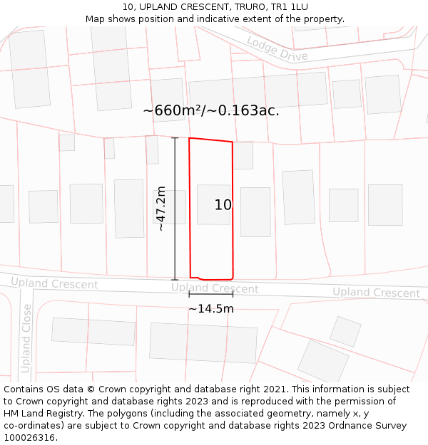 10, UPLAND CRESCENT, TRURO, TR1 1LU: Plot and title map
