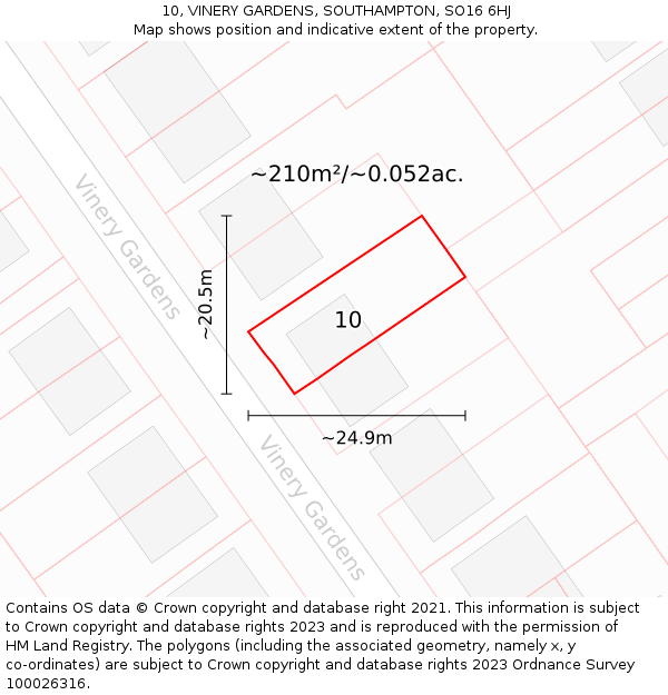 10, VINERY GARDENS, SOUTHAMPTON, SO16 6HJ: Plot and title map
