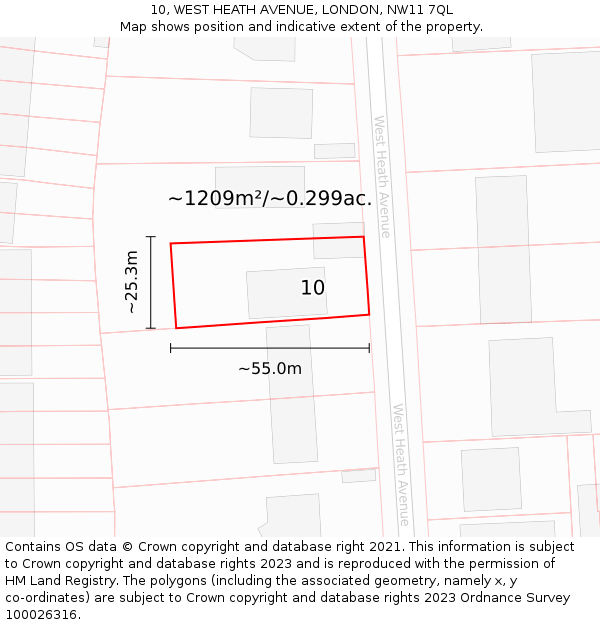 10, WEST HEATH AVENUE, LONDON, NW11 7QL: Plot and title map