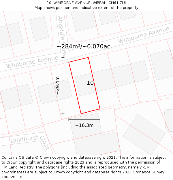 10, WIMBORNE AVENUE, WIRRAL, CH61 7UL: Plot and title map