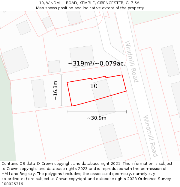 10, WINDMILL ROAD, KEMBLE, CIRENCESTER, GL7 6AL: Plot and title map