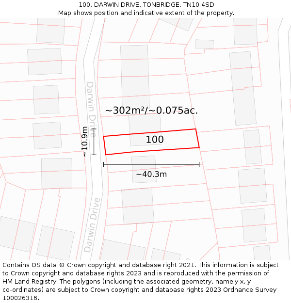 100, DARWIN DRIVE, TONBRIDGE, TN10 4SD: Plot and title map