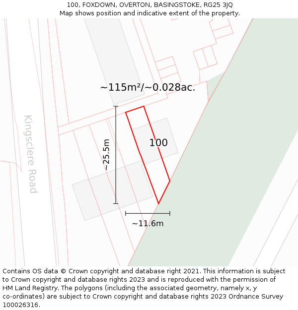 100, FOXDOWN, OVERTON, BASINGSTOKE, RG25 3JQ: Plot and title map
