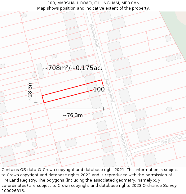 100, MARSHALL ROAD, GILLINGHAM, ME8 0AN: Plot and title map
