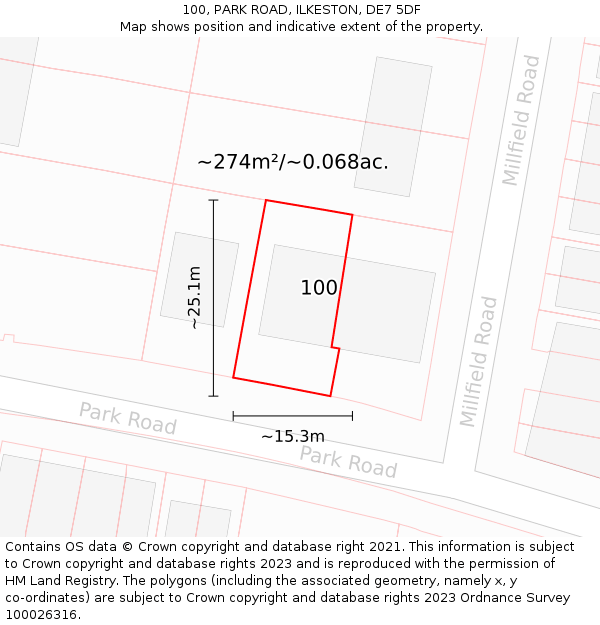 100, PARK ROAD, ILKESTON, DE7 5DF: Plot and title map