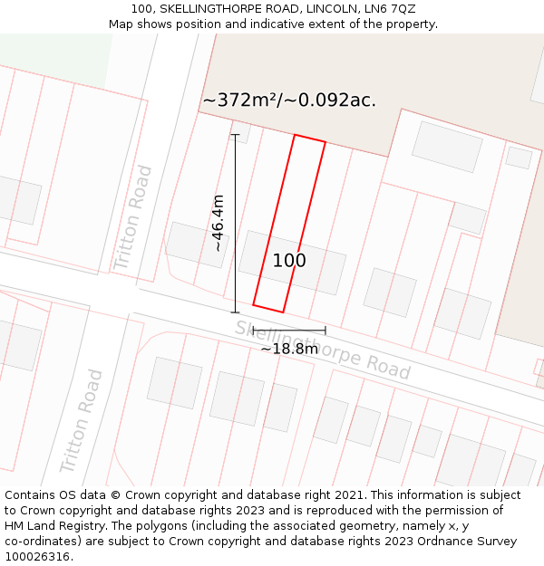 100, SKELLINGTHORPE ROAD, LINCOLN, LN6 7QZ: Plot and title map