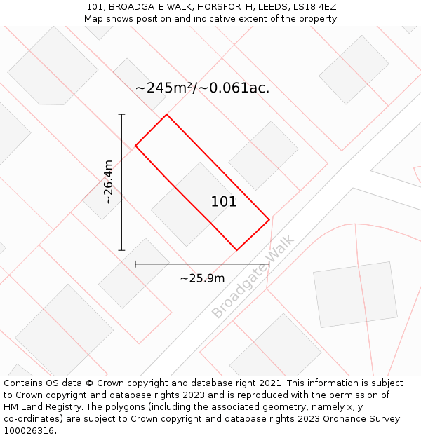 101, BROADGATE WALK, HORSFORTH, LEEDS, LS18 4EZ: Plot and title map