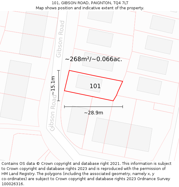 101, GIBSON ROAD, PAIGNTON, TQ4 7LT: Plot and title map