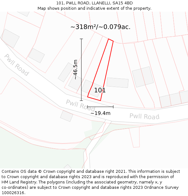 101, PWLL ROAD, LLANELLI, SA15 4BD: Plot and title map