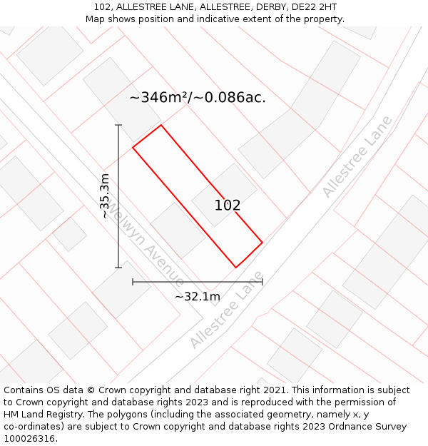 102, ALLESTREE LANE, ALLESTREE, DERBY, DE22 2HT: Plot and title map