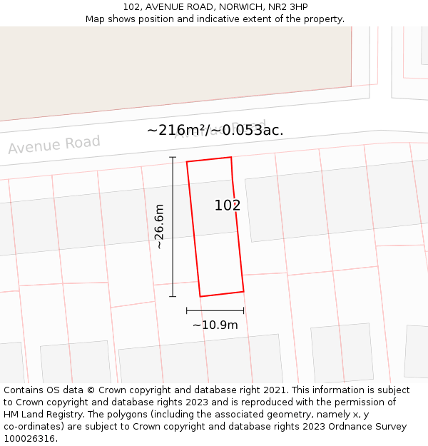 102, AVENUE ROAD, NORWICH, NR2 3HP: Plot and title map