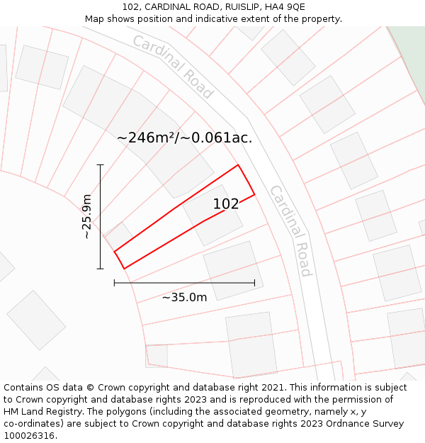 102, CARDINAL ROAD, RUISLIP, HA4 9QE: Plot and title map