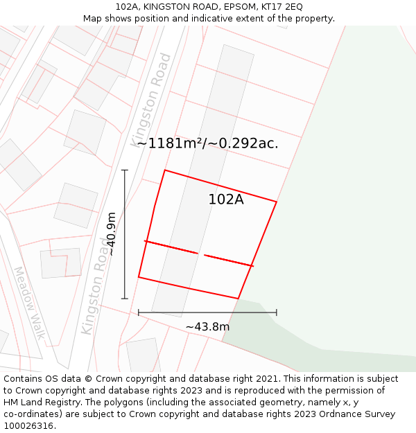 102A, KINGSTON ROAD, EPSOM, KT17 2EQ: Plot and title map