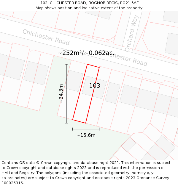 103, CHICHESTER ROAD, BOGNOR REGIS, PO21 5AE: Plot and title map