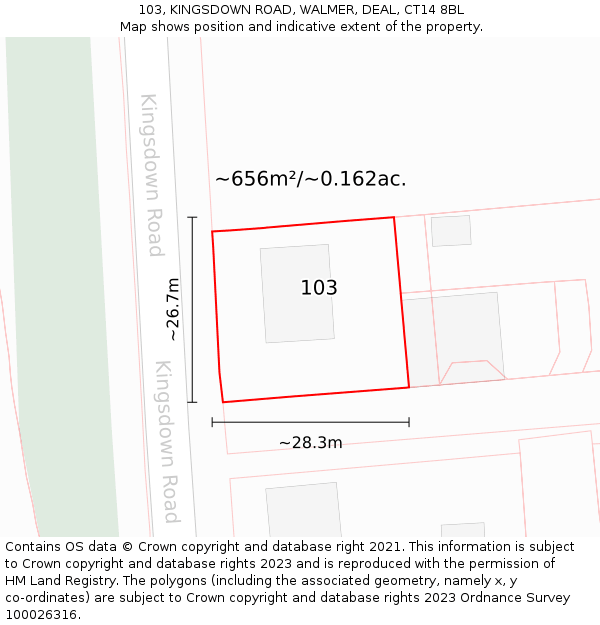 103, KINGSDOWN ROAD, WALMER, DEAL, CT14 8BL: Plot and title map