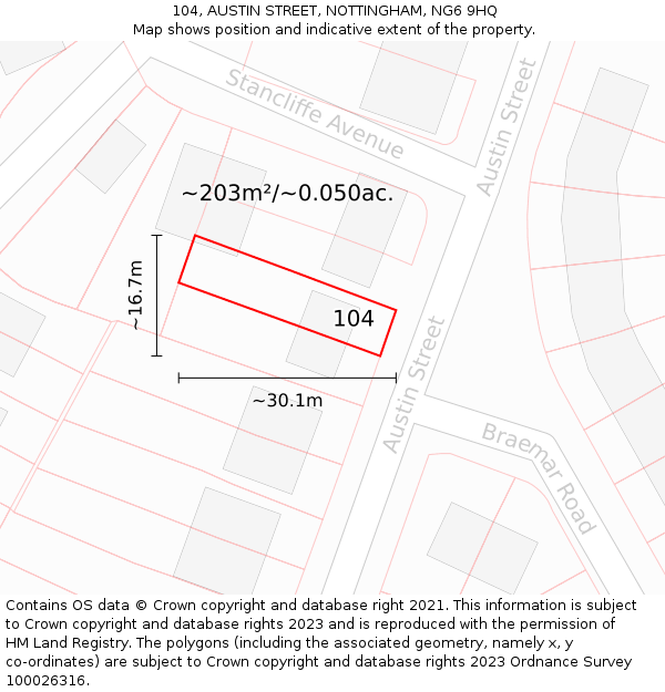 104, AUSTIN STREET, NOTTINGHAM, NG6 9HQ: Plot and title map