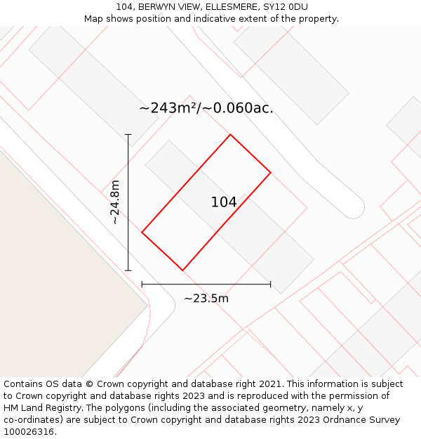 104, BERWYN VIEW, ELLESMERE, SY12 0DU: Plot and title map