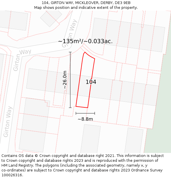 104, GIRTON WAY, MICKLEOVER, DERBY, DE3 9EB: Plot and title map