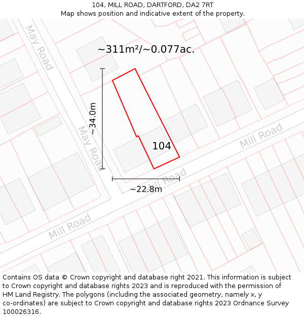 104, MILL ROAD, DARTFORD, DA2 7RT: Plot and title map