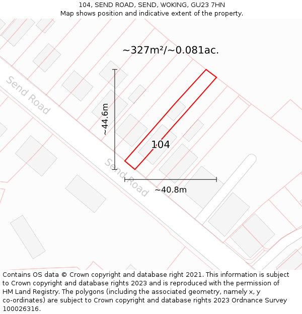 104, SEND ROAD, SEND, WOKING, GU23 7HN: Plot and title map