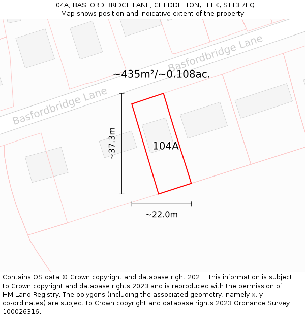 104A, BASFORD BRIDGE LANE, CHEDDLETON, LEEK, ST13 7EQ: Plot and title map