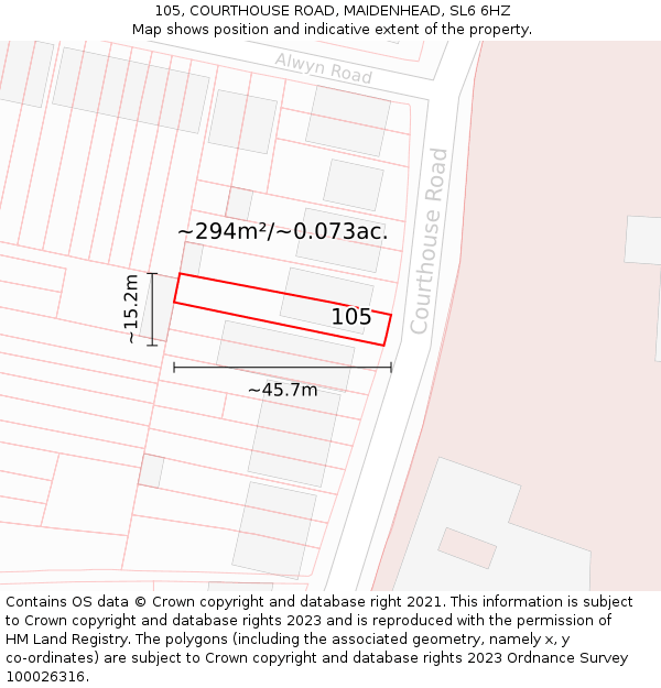 105, COURTHOUSE ROAD, MAIDENHEAD, SL6 6HZ: Plot and title map